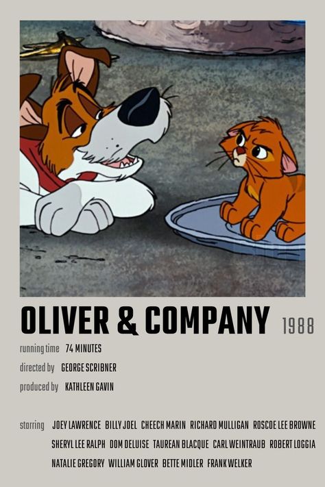 Oliver And Company Poster, Oliver & Company Disney, Oliver In Company, Old Animated Movies, Animated Movies Poster, Oliver Company, Old Disney Movies, Good Animated Movies, Animated Movie Posters