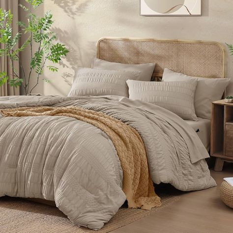 Amazon.com: CASAAGUSTO California King Comforter Set, 7 Pieces Beige Seersucker Bed in a Bag Soft All Seasons, Cal King Bedding Sets with Comforter, Flat Sheet, Fitted Sheet, 2 Pillow Shams, 2 Pillowcases : Home & Kitchen King Bedding, Cal King Bedding, Soft Comforter, Bed In A Bag, King Comforter Sets, King Bedding Sets, Queen Comforter Sets, Queen Bedding Sets, Queen Comforter