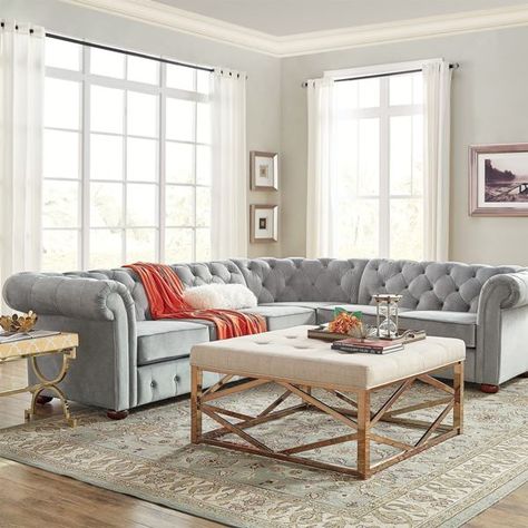 L-shaped Sofas Dream Decorations, Chesterfield Sectional, L Shaped Sectional Sofa, L Shaped Sectional, Living Room Furniture Styles, Living Room Pieces, Grey Sectional Sofa, Velvet Sectional, Long Sofa