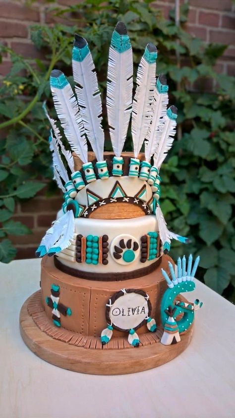 Native American Party Theme, Native American Party Decorations, Native American Cake Designs, Native American Birthday Cake, Native American Party Ideas, Indian Birthday Cake, Native American Baby Shower Ideas, Native American Wedding Cake, Indian Cake Design