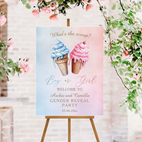 Ice cream Gender Reveal What's The Scoop Editable Blank Scoop Gender Reveal, Ice Cream Gender Reveal, Cream Gender Reveal, Gender Reveal Decor, Welcome Board, Easy Ice Cream, Welcome Boards, Gender Reveal Decorations, Reveal Ideas