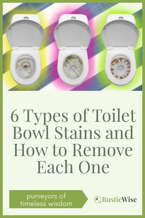 We’ve rounded up 6 of the most common toilet bowl stains along with a guide on how to best remove stubborn stains to get your bowl sparkling clean. ✨ We’ll also cover a few common cleaning ingredients you’ll need to get started. Many of these ingredients are affordable and ones that you’ll likely already have at home. #cleaning #cleaninghacks #greencleaning #ecofriendly #cleaningtips | clean toilet bowl stains | via @RusticWise How To Remove Black Stains From Toilet, Cleaning Stained Toilet Bowl, How To Clean Old Toilet Stains, Toilet Stains Tough, Cleaning Dirty Toilet Bowl, Best Way To Clean Toilet Bowl Stains, How To Get Rid Of Toilet Bowl Stains, How To Clean Stained Toilet Bowl, Clean Stained Toilet Bowl