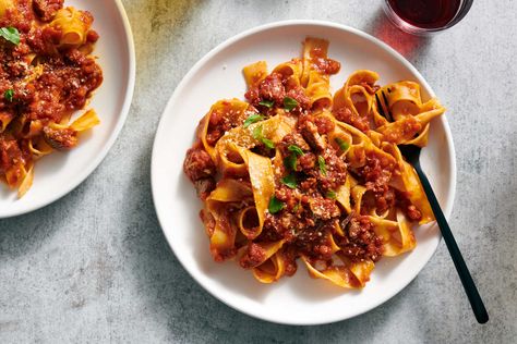 One-Pot Braised Pork Ragù Recipe - NYT Cooking Braised Pork Ragu, Ragu Bolognese, Pork Ragu, Lemon Ricotta Pancakes, Seared Pork Chops, Canning Whole Tomatoes, Ragu Recipe, Pot Dinners, Recipes Fall