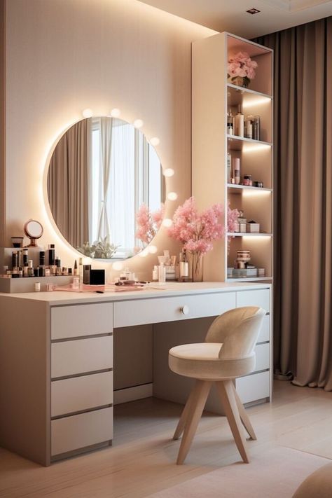 Vanity Ideas Bedroom Wood, Future Decor, Stylish Room Decor, Dressing Room Decor, White Room Decor, Dressing Table Design, White Desk, Cozy Room Decor, Home Design Living Room