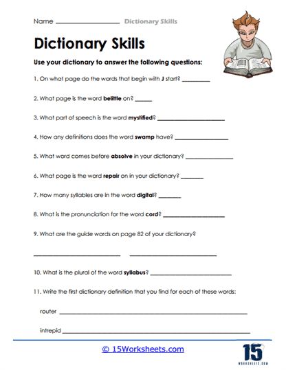 Dictionary Skills #4 Worksheet - 15 Worksheets.com Dictionary Skills Worksheet, Dictionary Worksheets, Writing Skills Worksheets, Dictionary Activities, Dictionary Skills, Improve Reading Comprehension, Guide Words, Improve Your Vocabulary, Reading Comprehension Strategies