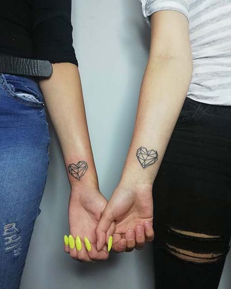 63 Cute Best Friend Tattoos for You and Your BFF | Page 6 of 6 | StayGlam Watercolor Heart Tattoos, Cute Best Friend Tattoos, Science Tattoos, Matching Best Friend Tattoos, Uv Tattoo, Bestie Tattoo, Stylish Tattoo, Tattoo Instagram, Triangle Tattoos