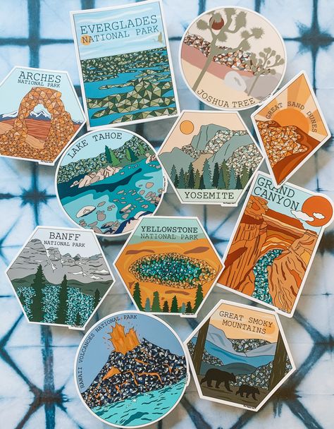 S T I C K E R D E T A I L S: Choose 4 of any National Park stickers and let us know which ones you would like in the notes section at checkout! each sticker is di-cut and printed on durable, weather resistant vinyl to protect them from the wind, rain and sun, (dishwasher too) which is why we love them so much. a portion of all proceeds is donated to ocean conservation Sea Stickers, National Park Stickers, Granola Life, Kayak Stickers, Pineapple Sticker, Jeep Stickers, Sticker Inspo, Adventure Logo, Feminine Tattoo