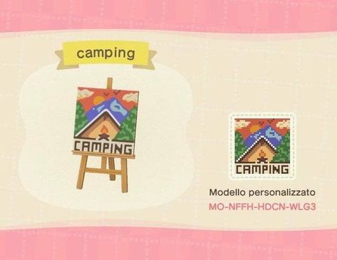 Acnh Campground Ideas, Designs For Animal Crossing, Acnh Signs, Acnh Custom Designs, Campsite Signs, Animal Crossing 3ds, Animal Crossing Qr Codes Clothes, Animal Crossing Wild World, Qr Codes Animal Crossing