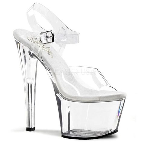 SKY-308 Platform Sandal  | Clear Vinyl Clear Platform Heels, 7 Inch Heels, Pleaser Shoes, Light Up Shoes, Platform Stilettos, Pole Fitness, Clear Heels, Platform High Heels, Pole Dance