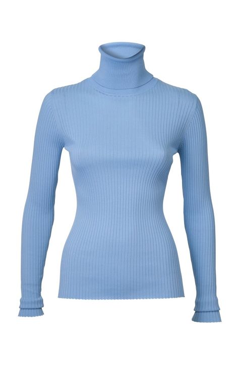 Blue Turtleneck Outfit, Light Blue Turtleneck, Blue Turtleneck, Baby Blue Sweater, Turtleneck Outfit, Ribbed Turtleneck, Wardrobe Basics, Colorful Fashion, Women Collection