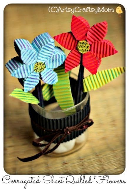 3D Corrugated Cardboard Quilled Flowers perfect for  Mother's Day Spring Arts And Crafts, Quilled Flowers, Paper Quilling Flowers, Paper Flower Crafts, Quilling Craft, Corrugated Paper, Quilling Flowers, Craft Projects For Kids, Crafts For Kids To Make