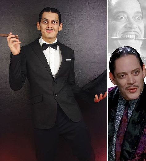 Halloween Costume Creative, Gomez Addams Costume, Addams Family Costume, Addams Family Musical, Musical Hair, Creative Costume, Addams Family Costumes, Family Cosplay, Gomez Addams