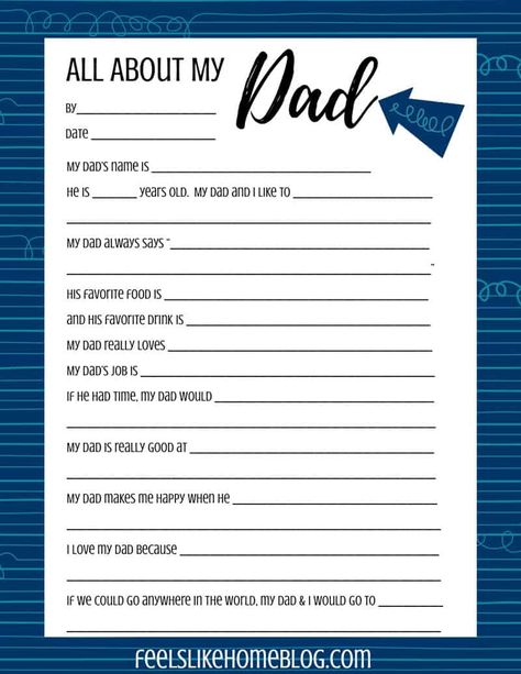 Father's Day interview questions for kids and teens - This awesome, fun, cute free printable is great for preschool children or older in school or at home. Can be done my mom or dad or a teacher. Great questions to spark conversation with sons or daughters. All About My Dad For Older Kids, Fathers Day Survey For Kids, Questions To Ask Kids About Dad, Fathers Day Kids Questionaire, Father’s Day Crafts For Older Kids, Dad Questions For Kids Printable, Fathers Day Crafts For Older Kids, Questions About Dad For Kids, Father’s Day Questions For Kids