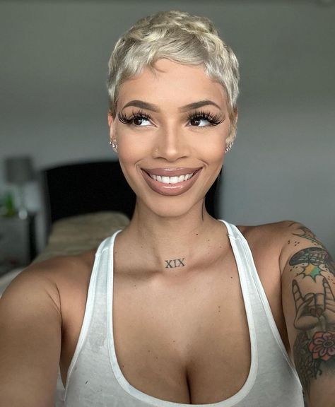 super pretty ash blonde pixie on @_gorgeousash 🤍 . . speaking of blonde; platinum pixie season is here… sign up for our FREE platinum… | Instagram Blonde Pixie Wig For Black Women, Cute Short Pixie Haircut Black Women, Short Hair Make Up Looks, Blonde Pixie Brown Eyes, Short Pixie Blonde Hairstyles, Pixie Cut For 2024, Blonde Short Pixie Haircut, Ash Blonde Pixie Haircut Black Women, Teyana Taylor Pixie Haircut