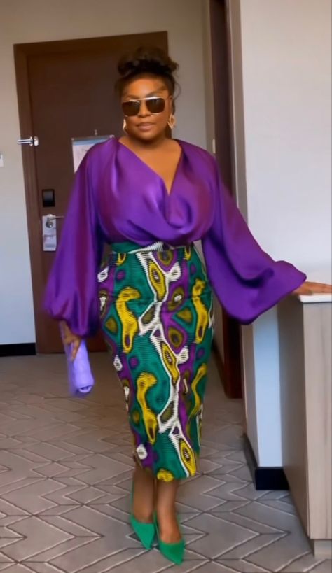 Satin And Ankara Dresses, Mix And Match Ankara Dresses, Pencil Skirt Outfits Classy, African Pencil Skirt, Ankara Pencil Skirt, Skirt And Blouse Ankara, Chitenge Outfits, Boss Lady Style, Church Dresses For Women