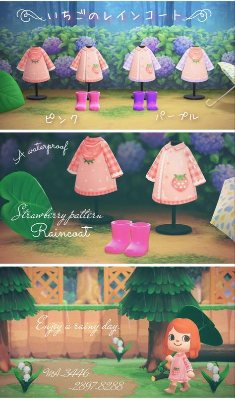 Acnh Birthday Dress, Acnh Rainy Day Outfit, Acnh Rain Coat Design, Pink Animal Crossing Outfits, Acnh Easter Clothes, Acnh Fairycore Outfit, Acnh Custom Designs Clothes Summer, Acnh Clothes Design Id Pink, Acnh Raincoat Designs