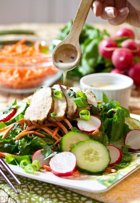 Fresh and Easy Vietnamese Banh Mi Salad on ASpicyPerspective.com #vietnamese #salad Bahn Mi Salad, Banh Mi Salad, Vietnamese Chicken Salad, Vietnamese Salad, Vietnamese Banh Mi, Bahn Mi, Buffalo Chicken Wraps, A Spicy Perspective, Gluten Free Salads