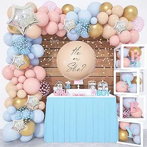 Our gender reveal party supplies perfectly combines pink and blue balloons color. Put the balloons in a transparent baby box with pink and blue letters, which perfectly responds to the theme of the gender reveal party and adds a strong atmosphere to your gender reveal party. High Quality: Our gender reveal boxes for balloons are made of high-quality environmental protection cardboard and transparent plastic. Blue And Brown Balloon Garland, Gender Reveal Balloon Garland, Gender Reveal Box, Gender Reveal Party Supplies, Gender Reveal Balloons, Gender Reveal Decorations, Birthday For Him, Baby Box, Arch Kit