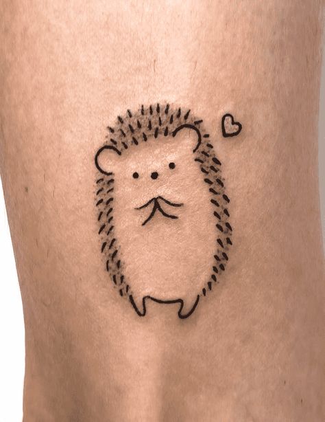 Minimalist Hedgehog Tattoo, Tiny Hedgehog Tattoo, Hedgehog Outline Tattoo, Simple Hedgehog Tattoo, Headhog Tattoo, Cute Henna Animals, Small Tattoo Ideas Nature, Heghog Drawing, Cute Hedgehog Tattoo