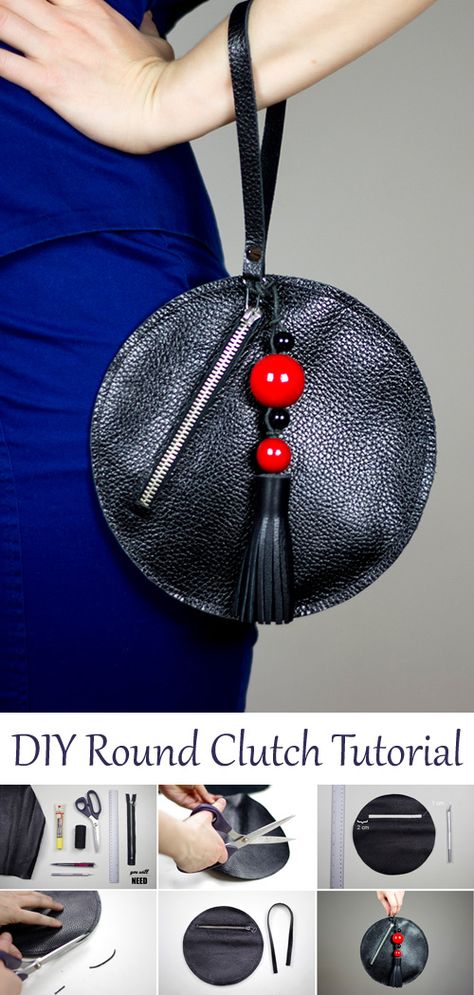 Round Clutch Bag. DIY Tutorial Diy Faux Leather Handbag, Evening Purse Diy, Round Bag Diy, Placemat Purse Diy, Diy Purses And Bags Easy, Purse Making Tutorial, Diy Evening Bag, Diy Purse Makeover, Clutch Bag Diy