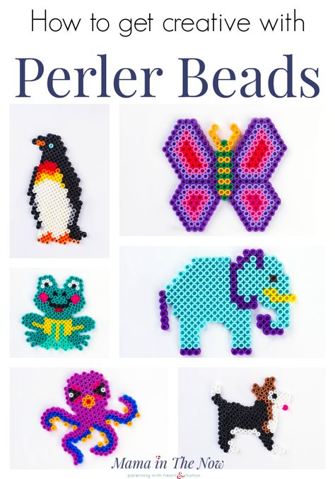 How to get creative with Perler beads, Hama beads and melty beads. How to use Perler beads. Creative Perler ideas for preschoolers, toddlers and kids of all ages. Perler bead inspiration. Perler bead ideas. Perler bead patterns. #PerlerBeads #PerlerBeadPatterns #PerlerIdeas #PerlerBeadCrafts #MamaintheNow Hygge Diy, Pyssla Ideas, Bead Inspiration, Melty Bead Patterns, Perler Ideas, Hamma Beads, Fuse Bead Patterns, Hama Beads Design, Hama Beads Patterns