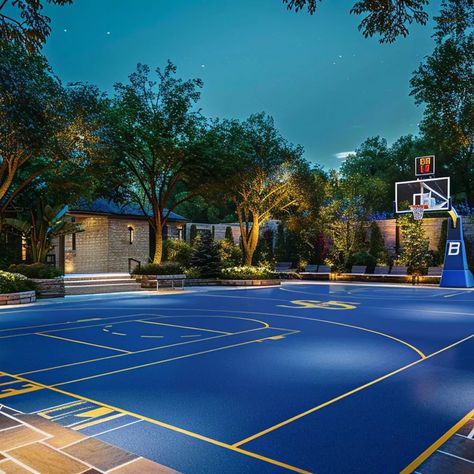 Outdoor sports court at George Strait’s mansion Underground Basketball Court, Basketball Court Home Outdoor, Park Basketball Court, Mansion With Basketball Court, Outdoor Basketball Court Aesthetic, Basketball Court Landscape, Basketball Court Home, George Strait House, Center Basketball