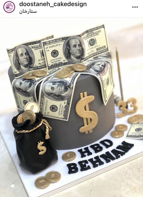 27th Birthday Cake Ideas For Him, Finance Cake Ideas, Dollar Cake Design, Money Birthday Cake For Men, Money Cake Ideas For Men, Money Themed Cake, Money Cake Ideas, Dollar Cake, Money Birthday Cake