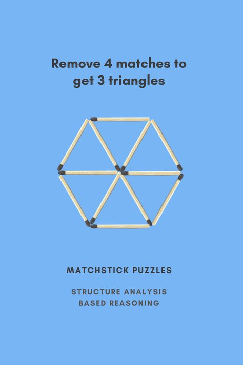 Remove 4 sticks to leave 3 triangles in hexagonal wheel matchstick figure. Recommended time to solve 8 minutes. Match Stick Puzzles, Improve Brain Power, Test For Kids, Brain Test, Kids Puzzles, Critical Thinking Activities, Structural Analysis, Test Quiz, Montessori Math