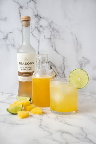 Seasons’ Spring Shrubs | featured and more | Seasons Olive Oil & Vinegar Blog blog Shrub Recipe, Drinking Vinegar, Seltzer Water, Vinegar Uses, White Balsamic Vinegar, Mango Fruit, Mango Puree, Olive Oil And Vinegar, Cocktail Mixers