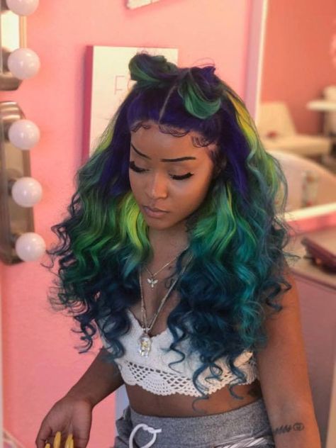 ✨ For more poppin' ass pins follow @imadeyoureadthis ✨ Summer Haircuts, Hair Laid, Prom Hairstyles, Rainbow Hair, Effortless Elegance, Love Hair, Black Girls Hairstyles, Green Hair, Purple Hair