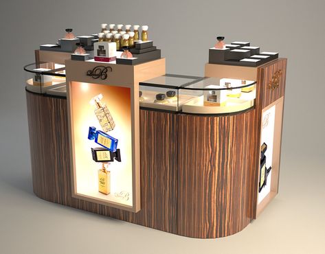 Queen B Perfume KIosk on Behance Perfume Booth Design, Perfume Booth, Perfume Kiosk, Cash Counter Design, Retail Kiosk, Fragrance Display, Coffee House Design, Perfume Stand, Essential Oil Perfumes Recipes