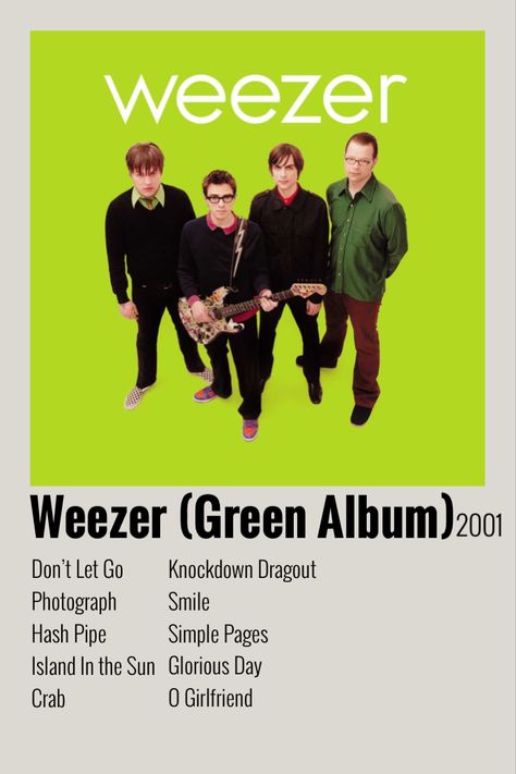 Alternative Minamilist Album Cover, Weezer Album Cover, Weezer Green, Weezer Poster, Song Albums, Polaroid Songs, Album Cover Wall Decor, Minimalist Album Poster, Album Polaroid Poster