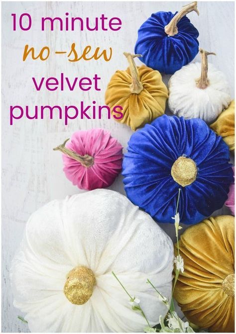 DIY Velvet Pumpkins: 10 minute no-sew velvet fabric pumpkins tutorial. How to make easy velvet pumpkins for your fall decorations. Fabric Pumpkins No Sew, Diy Velvet Pumpkins, Sugar Skull Crafts, Diy Pumpkins, Craft Pumpkins, Paper Mache Pumpkins, Skull Crafts, Pumpkin Decorations, Fund Raiser