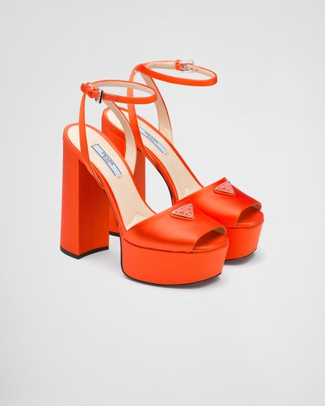 Step into sophistication and exude confidence with these luxurious high-end sandals. Perfect for fashion-forward women who appreciate elegance and quality. Dora Outfits, Orange High Heels, Metal Lettering, Orange Heels, Satin Sandals, Shoes Heels Classy, Chic Heels, Christian Louboutin Heels, Fancy Shoes