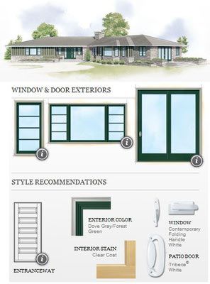 Picture Window Here - Option for Kitchen I want the horizontal to match the others but I don't want to break up the view - poss. the center & right elongated in the kitchen and add the left to the peninsula bar area - sketch up!   mid century modern windows | among the major windows manufacturers none sell retro windows ... American Ranch Style House, Ranch House Windows, Ranch Style Homes Exterior Remodel, Ranch Style Remodel, New Home Exterior Ideas, 60s Ranch, New Home Exterior, Shower Remodel Diy, Ranch House Remodel