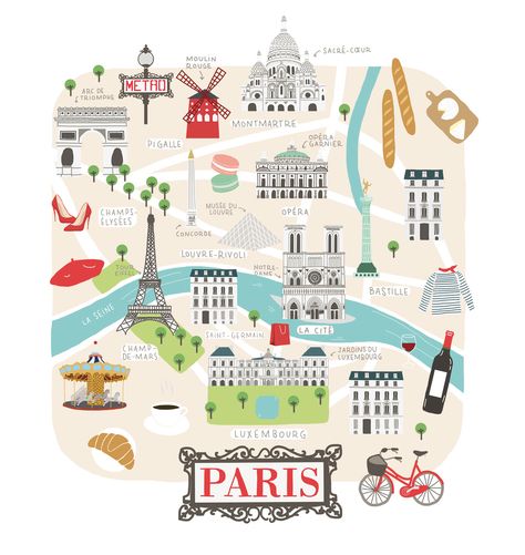 Paris Illustrated map for Lovely Streets Paris Map Illustration, Marinette E Adrien, Map Of Paris, Paris Illustration, Plan Paris, Map Illustration, Paris Map, Cultural Architecture, Travel Logo