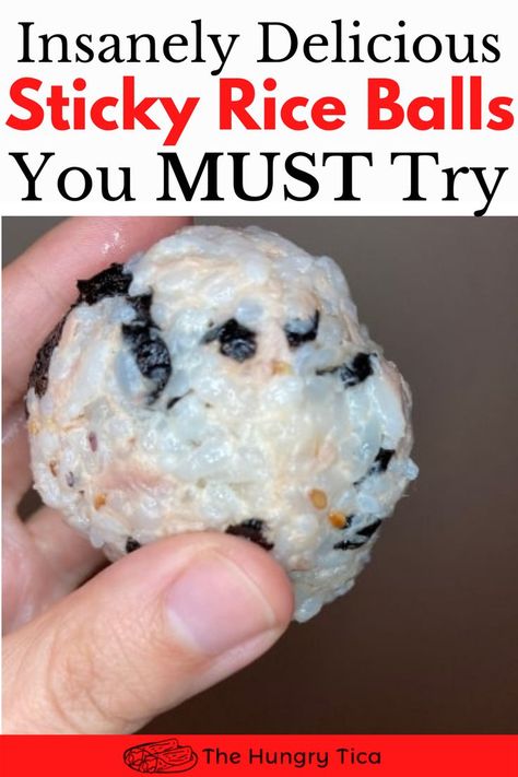 There are so many different kinds of Korean rice balls recipes out there! In this article, you'll learn how to make plain or seaweed Korean rice balls, Korean tuna rice balls, Korean sweet sticky rice balls, and more! They are SO EASY to make and delicious, too! Oh, and they're super convenient to eat, too, because you don't have to use any utensils! I don't know about you, but that's my kind of Korean snack or meal! Recipes Using Sticky Rice, Korean Sticky Rice Recipe, Chinese Rice Balls, Sticky Rice Balls Recipe, Asian Rice Balls, Recipes With Sticky Rice, Korean Rice Balls Recipes, Rice Balls Recipe Easy, Riceball Recipes