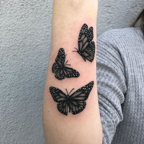 Three Gorgeous Black Butterflies Red Butterfly Tattoo, White Butterfly Tattoo, Mens Butterfly Tattoo, Tatuaje Cover Up, Butterfly Tattoo Cover Up, Black Butterfly Tattoo, Butterfly Tattoos On Arm, Wrist Tattoo Cover Up, Butterfly Tattoo Meaning