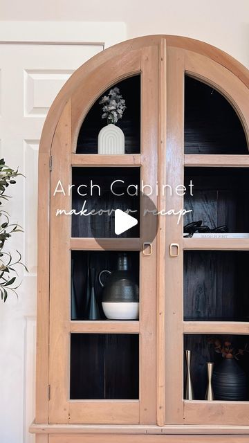 ADIBA aka DEEBS | FURNITURE FLIPS & HOME DIYS on Instagram: "a little recap of my recent arch cabinet makeover ✨ __ would you have kept the darker wood look or do you like the light wood look? comment “dark” or “light” below ⬇️ __ I used Algonquin by @fusionmineralpaint to tan wash this piece - use code “DBDFMP” for 10% off ☺️ __ #diy #diyproject #furnituremakeover #marketplacefinds #womeninbusiness#learntodiy #furnitureflip #trending #refinishedfurniture #relovedfurniture #mcmfurniture #diyrightnow #homeonabudget #furnitureflip #diyer #lifehack #upcycle #womenwhodiy #paintedfurniture #beforeandafter #stagedinstyle #furnitureflipper #reelsviral #losangeles #reelsdaily #furniturerestoration #womeninbusiness #midcenturymodern #california #smallbusiness" Arched Cabinet Door, Diy Arched Cabinet, Apothecary Room, Arched Cabinet Doors, Tan Wash, Arch Cabinet, Diy Cabinet Doors, Mcm Furniture, Furniture Flips