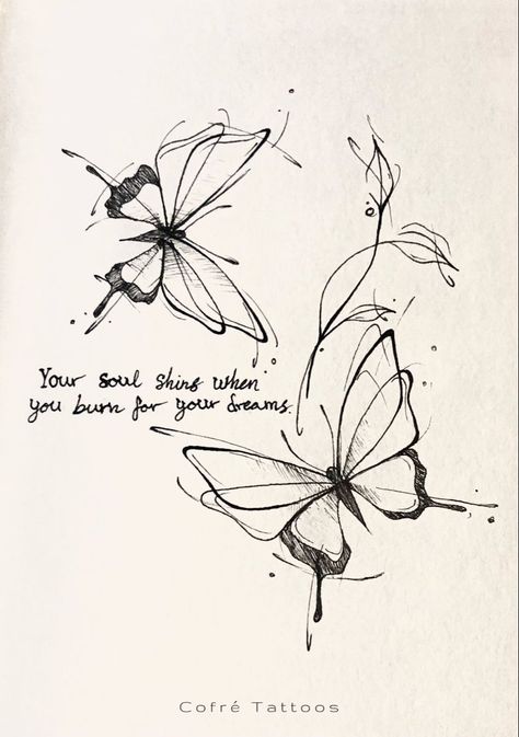 Butterfly Diagram Tattoo, Butterfly Flying Sketch, Butterfly Dust Tattoo, Sketch Butterfly Tattoo, Sketchbook Ideas Butterfly, Handwriting Tattoo With Butterfly, Butterfly Signature Ideas, Flowy Line Tattoo, Basic Butterfly Tattoo