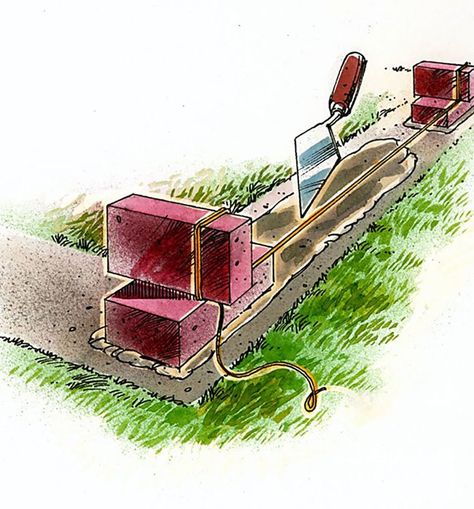 brick-raised-flower-bed-prepare-illustration-BKS034015 Brick Raised Garden Beds, Brick Raised Beds, Brick Flower Bed, Brick Wall Gardens, Brick Planter, Plants For Raised Beds, Brick Laying, Raised Flower Beds, Brick Garden