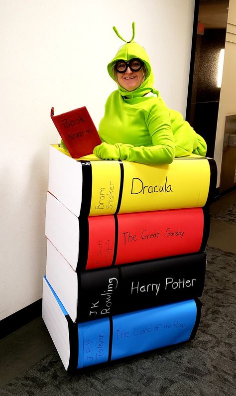 Book Themed Costumes, Book Costumes For Adults, Book Trunk Or Treat, Book Worm Costume, Book Costume Ideas, Bookworm Costume, Worm Costume, Book Fairy Costume, Polar Plunge