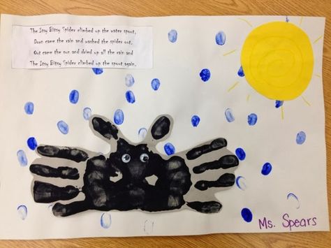 Itsy Bitsy Spider Handprint Poem art - PreK bugs theme Itsy Bitsy Spider Activities, The Letter People, Spiders Preschool, Nursery Rhymes Preschool Crafts, Nursery Rhyme Art, Nursery Rhyme Crafts, Handprint Poem, Spider Activities, Spider Craft