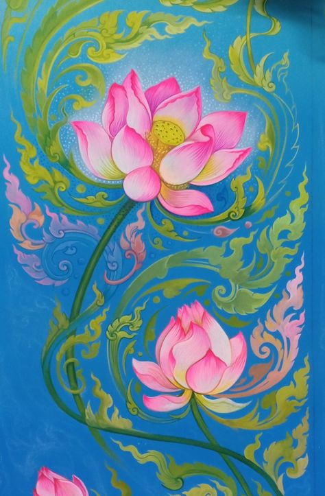 Minimalistic Tattoo Ideas, Thai Painting, Minimalistic Tattoo, Lotus Flower Art, Lotus Painting, Kerala Mural Painting, Lotus Art, Pichwai Paintings, Art And Craft Videos