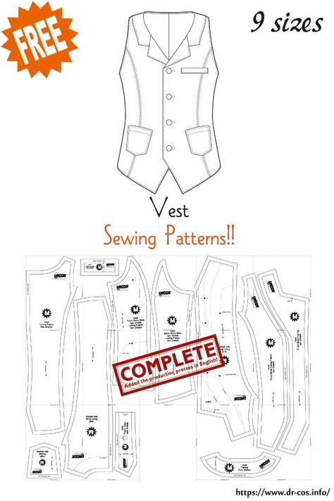 Diy Vest, Unique Sewing Patterns, Vest Sewing Pattern, Japanese Sewing Patterns, Free Pdf Sewing Patterns, Blazer Pattern, Free Sewing Patterns, Diy Clothes Design, Japanese Sewing