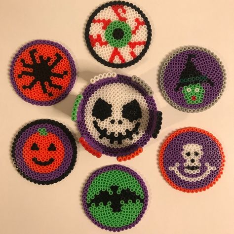 Pumpkin Hama Beads, Halloween Hama Beads, Perler Bead Coasters, Halloween Pixel Art, Hama Beads Halloween, Hama Beads Coasters, Halloween Coasters, Beads Perler, Easy Perler Beads Ideas