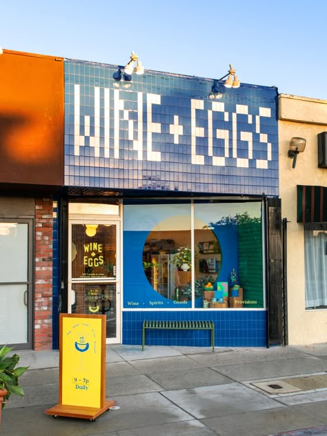 Wine and Eggs is a colourful Los Angeles grocery with a European feel Sing Sing, Parisian Cafe, Sight Unseen, Restaurant Logo, Shop Fronts, Wine Store, Natural Wine, Custom Made Furniture, Tile Work