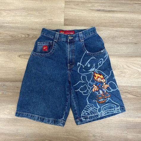 Denim & Flower | Bottoms | 203 Vintage Flamehead Denim Shorts | Poshmark Custom Jorts Men, Jorts With Patterns, Custom Jorts, Jnco Flamehead, Y2k Punk Fashion, Toro Inoue, Printed Pants Style, Vintage Jean Shorts, Dad Shorts