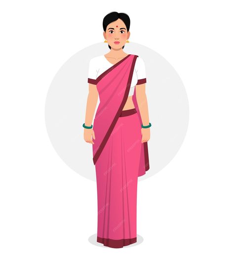 Premium Vector | Vector beautiful indian woman in sari indian woman wearing saree Women Cartoon Characters, Dress Illustration Art, Indian Character, Free Cartoon Characters, Cartoon Maker, Animation Characters Tattoo, 2d Character Animation, Animation Camera, Teacher Wear