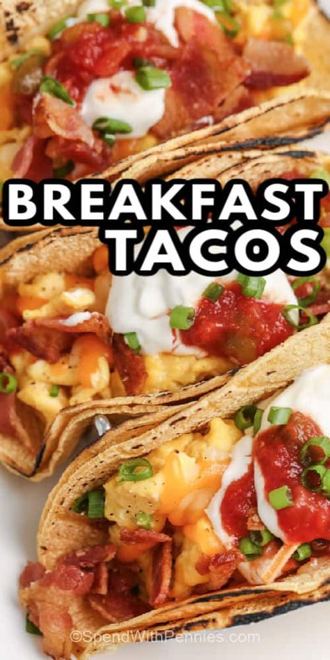 Breakfast Tacos Freezer, Overnight Sausage Breakfast Casserole, Mexican Easy, Scrambled Eggs Bacon, Breakfast Tacos Recipe, Taco Toppings, Mexican Breakfast, Recipe Breakfast, Breakfast Casserole Sausage